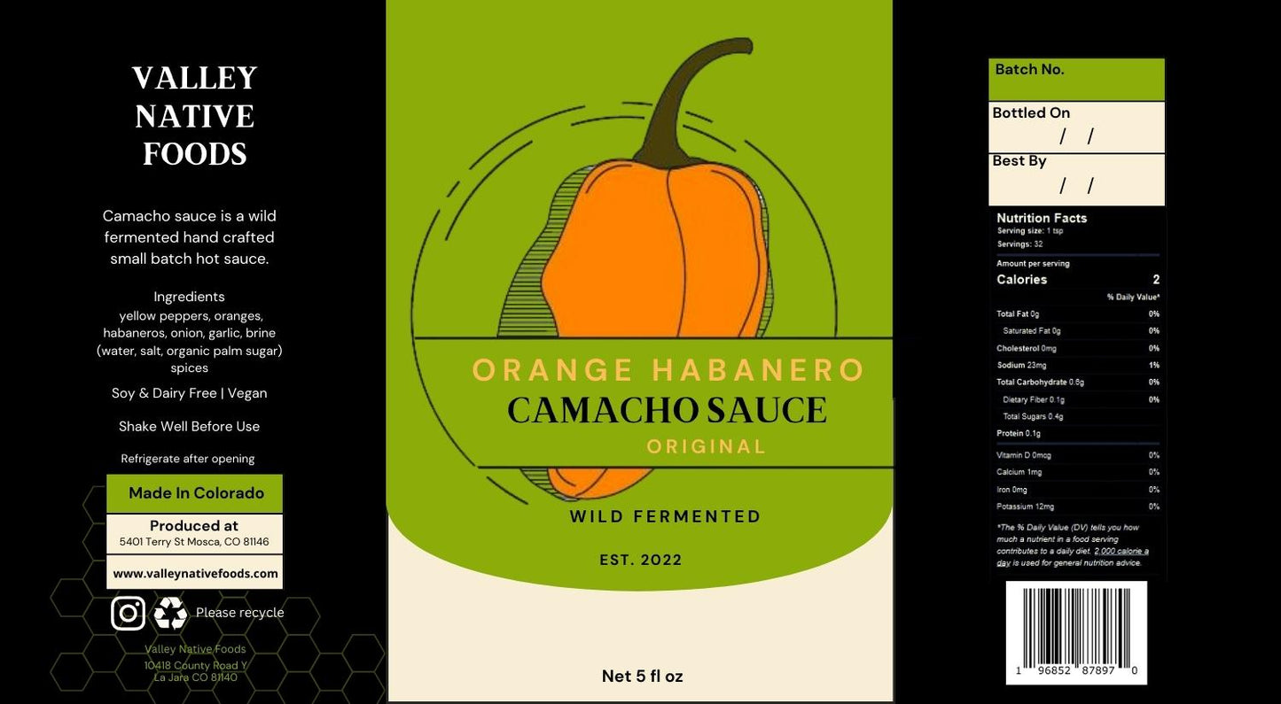 Orange Habanero Camacho Hot Sauce Label